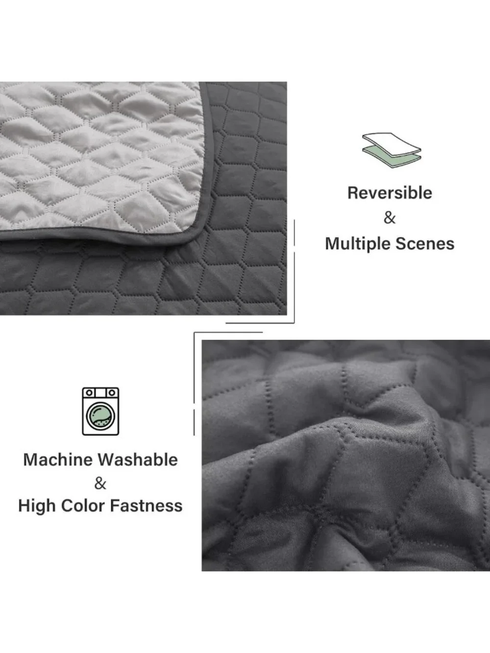 Reversible Full Queen Quilt Bedding Set - Cozy Grey Comforter & Stylish Decor